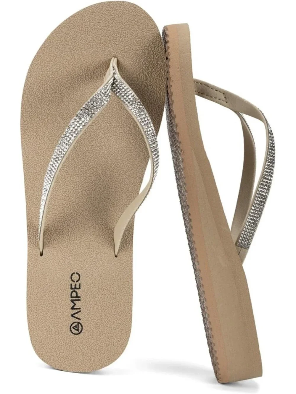 Women's Apricot Sparkly Rhinestone Thin Straps Design for Beach Flip Flop Sandal